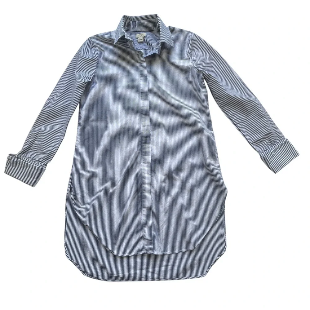 J Crew Striped Button Front Tunic Shirt Womens XXS Blue White Cotton Nautical